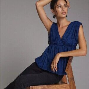 Anthropologie Tulle V-Neck Polka Dot Blouse